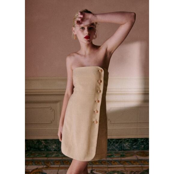 Sezane NWT Editions Chaira Light Beige Strapless Dress Size 34 EU 2 US - Picture 1 of 7